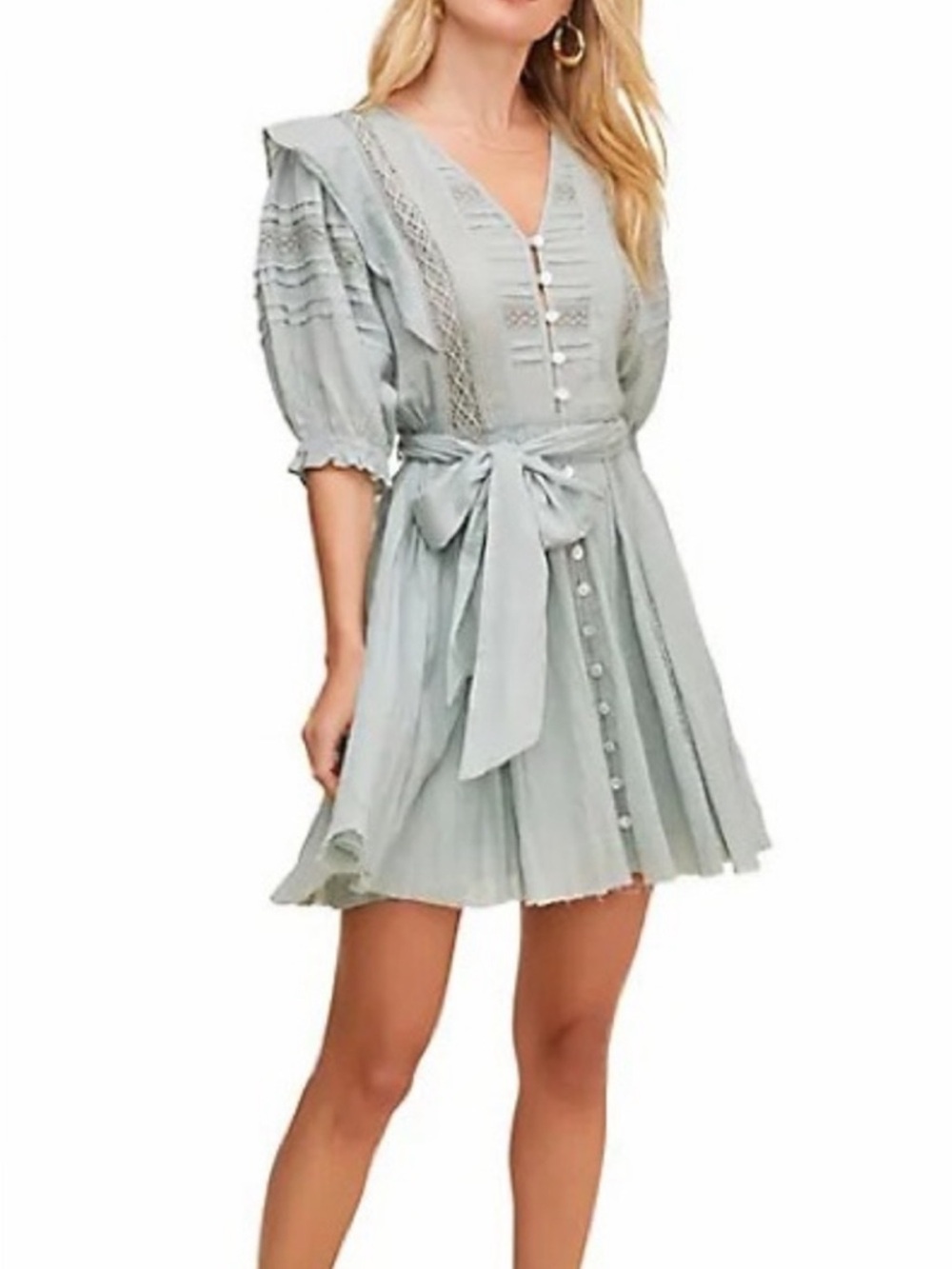 ASTR The Label Sage Green Lace Belted Mini Dress NWT